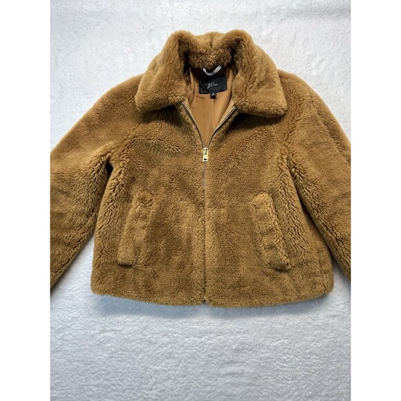 J Crew Jacket Womens M Honey Brown Chunky Fleece Bomber Teddy Minimalist - Picture 2 of 10